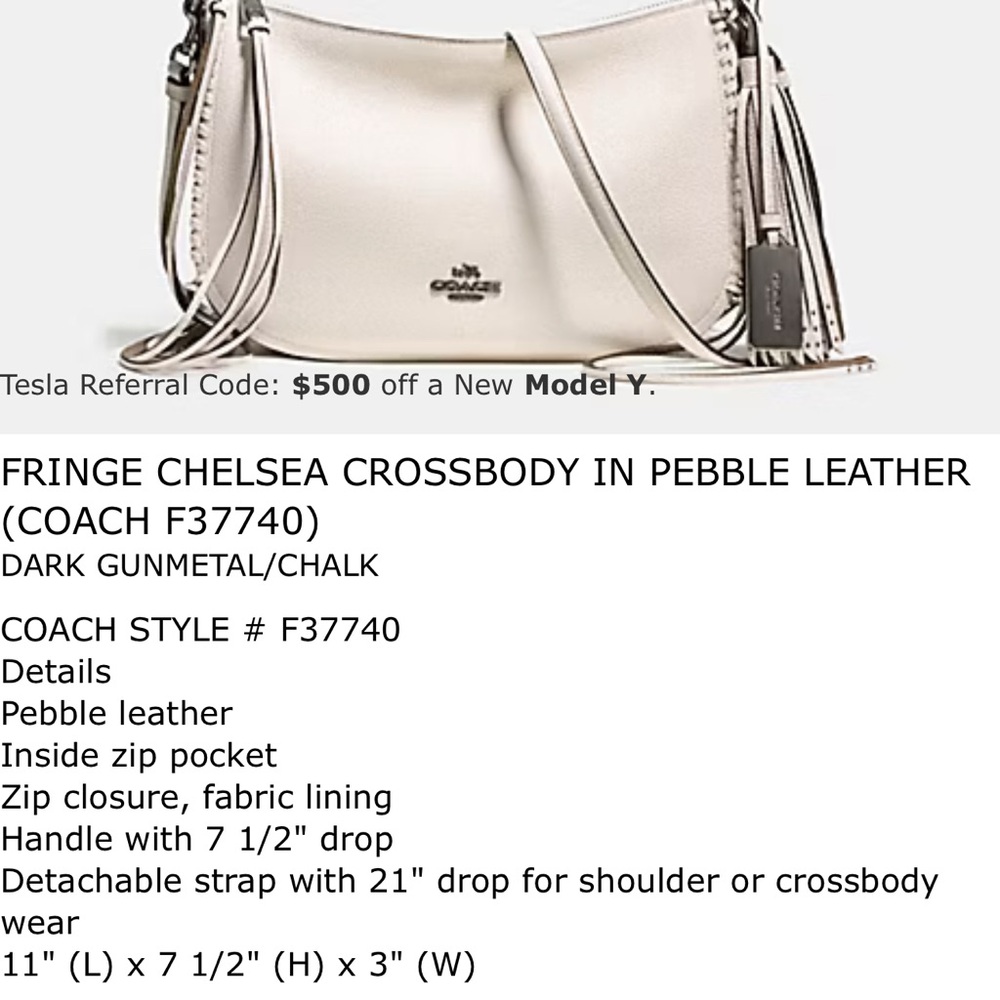 NEW COACH Chelsea Chalk Fringe Shoulder Crossbody Purse Handbag Charm Tassle - Picture 16 of 16